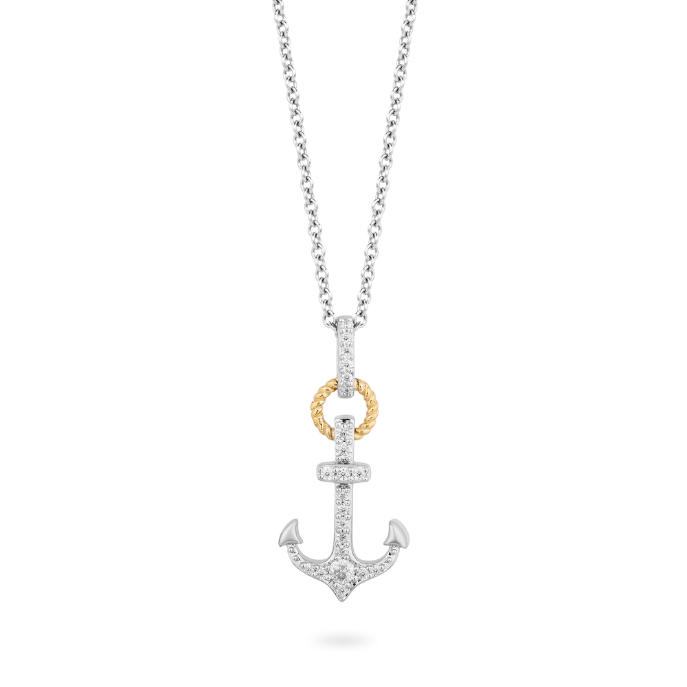 Hallmarkfinejewelry Anchor Diamond Pendant in Sterling Silver & Yellow Gold View 1