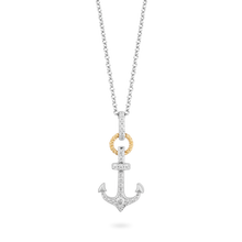 Load image into Gallery viewer, Hallmarkfinejewelry Anchor Diamond Pendant in Sterling Silver &amp; Yellow Gold View 1
