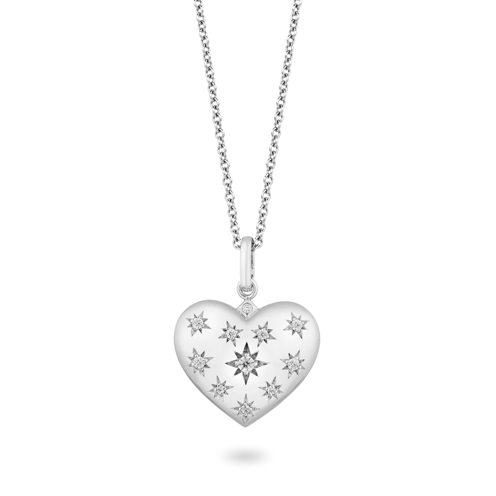 Hallmarkfinejewelry Puffed Heart Diamond Pendant in Sterling Silver View 1