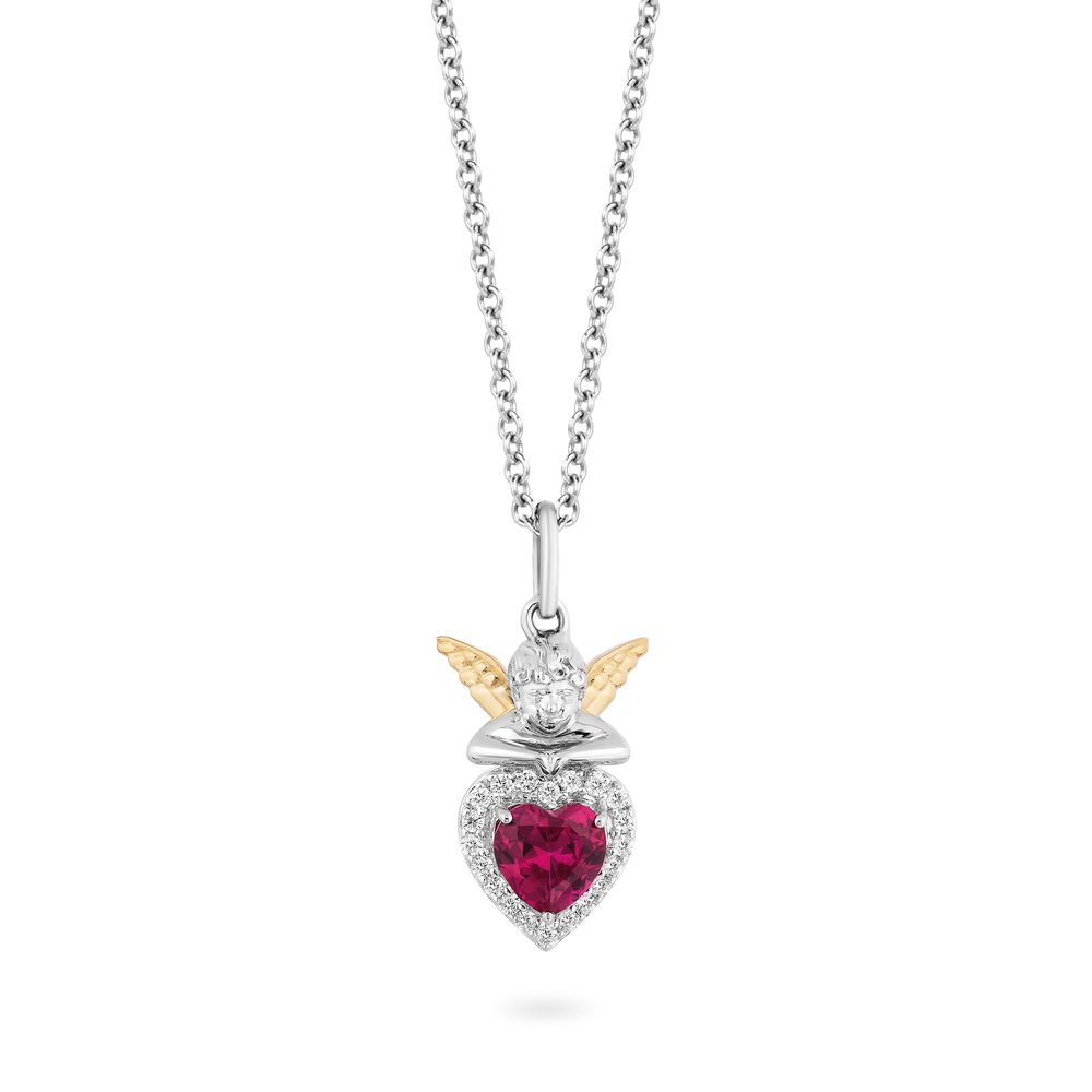 Hallmarkfinejewelry Cherub with Heart Pendant & Created Ruby View 1