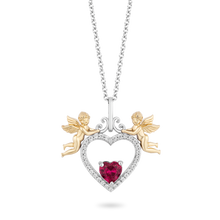 Load image into Gallery viewer, Hallmarkfinejewelry Cherubs with Heart Diamond Pendant in Sterling Silver &amp; Yellow Gold with 1/6 CTTW &amp; Created Ruby View 1

