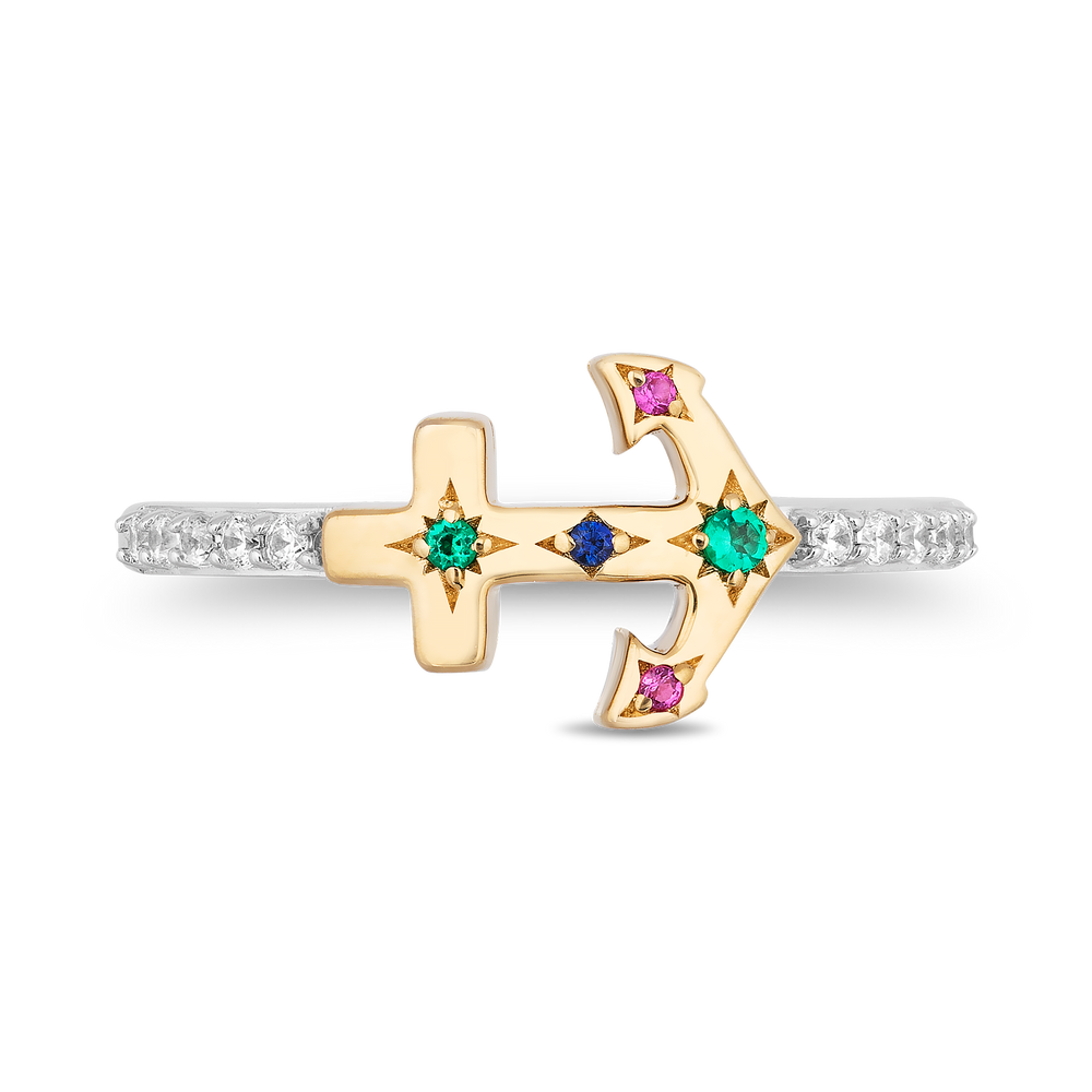 Hallmarkfinejewelry Anchor Diamond Ring in Yellow Gold & Sterling Silver View 1