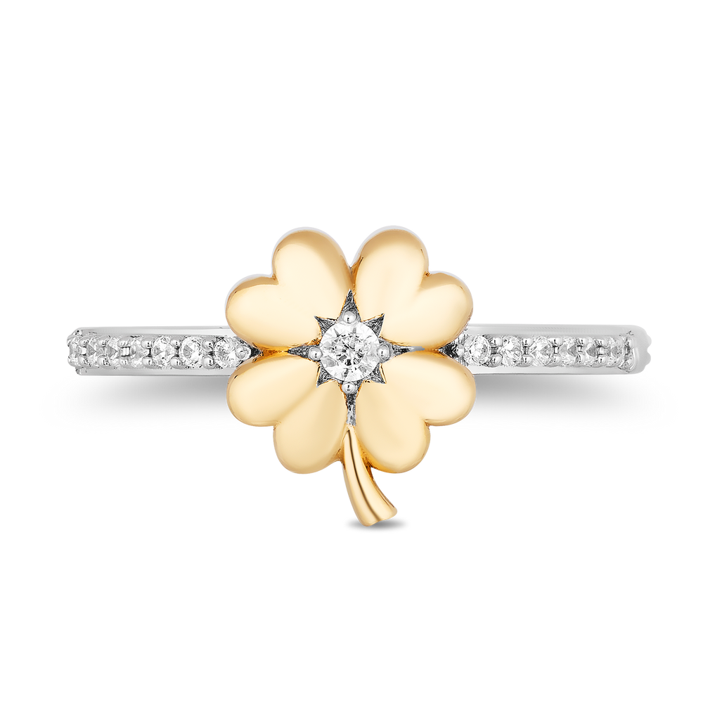 Hallmarkfinejewelry Clover Diamond Ring in Yellow Gold & Sterling Silver View 1