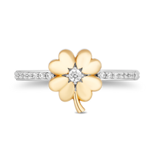 Load image into Gallery viewer, Hallmarkfinejewelry Clover Diamond Ring in Yellow Gold &amp; Sterling Silver View 1
