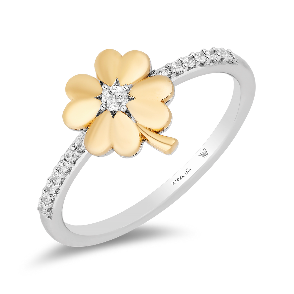 Hallmarkfinejewelry Clover Diamond Ring in Yellow Gold & Sterling Silver View 1