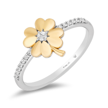 Load image into Gallery viewer, Hallmarkfinejewelry Clover Diamond Ring in Yellow Gold &amp; Sterling Silver View 1
