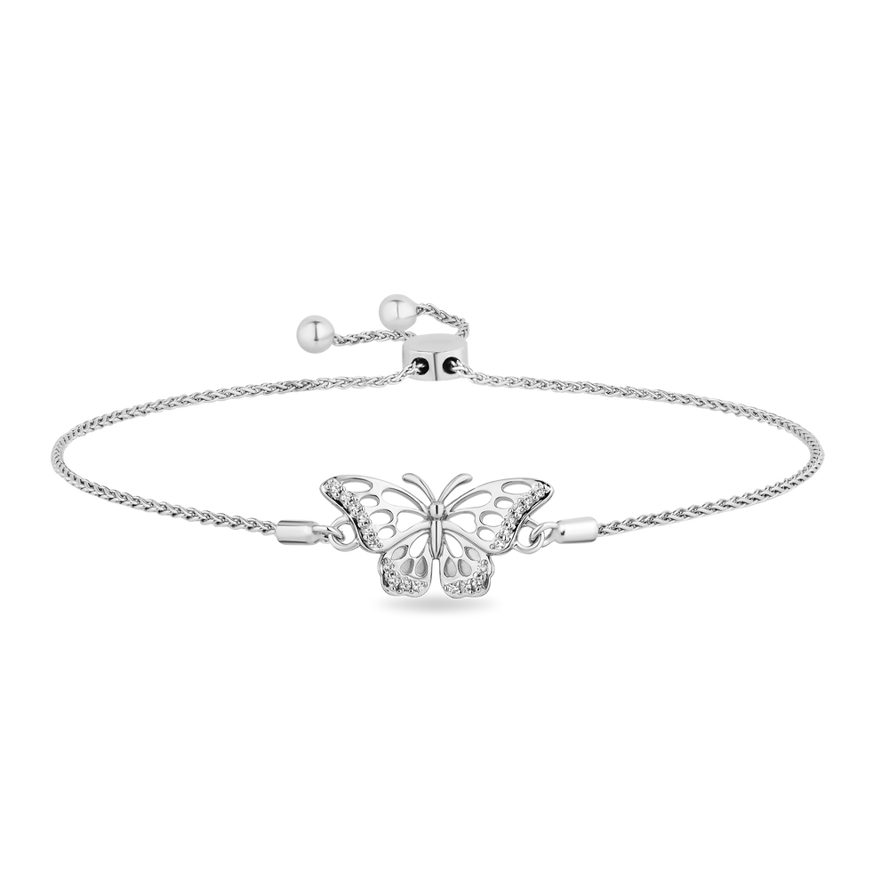Hallmarkfinejewelry Butterfly Bolo Diamond Bracelet in Sterling Silver View 1