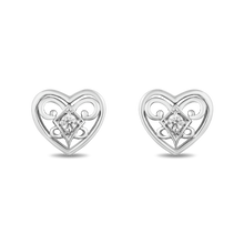 Load image into Gallery viewer, Hallmarkfinejewelry Filigree Romantic Heart Stud Diamond Earrings in Sterling Silver View 1
