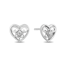 Load image into Gallery viewer, Hallmarkfinejewelry Filigree Romantic Heart Stud Diamond Earrings in Sterling Silver View 1
