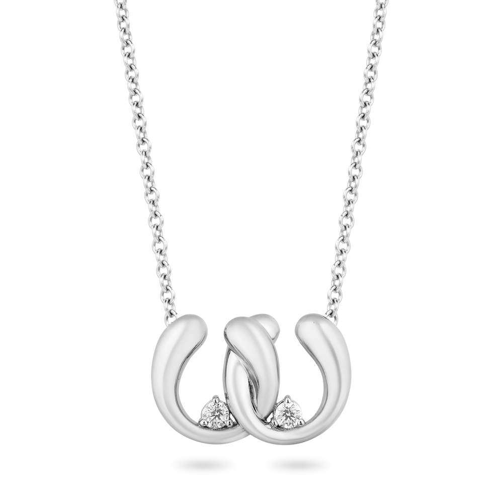Hallmarkfinejewelry Linked Horseshoe Diamond Pendant in Sterling Silver View 1