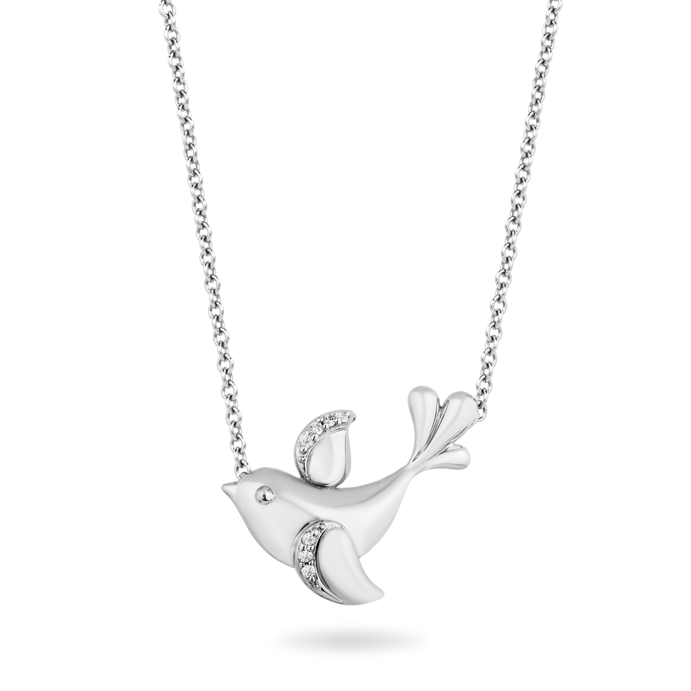 Hallmarkfinejewelry Joyful Dove Diamond Pendant in Sterling Silver View 1