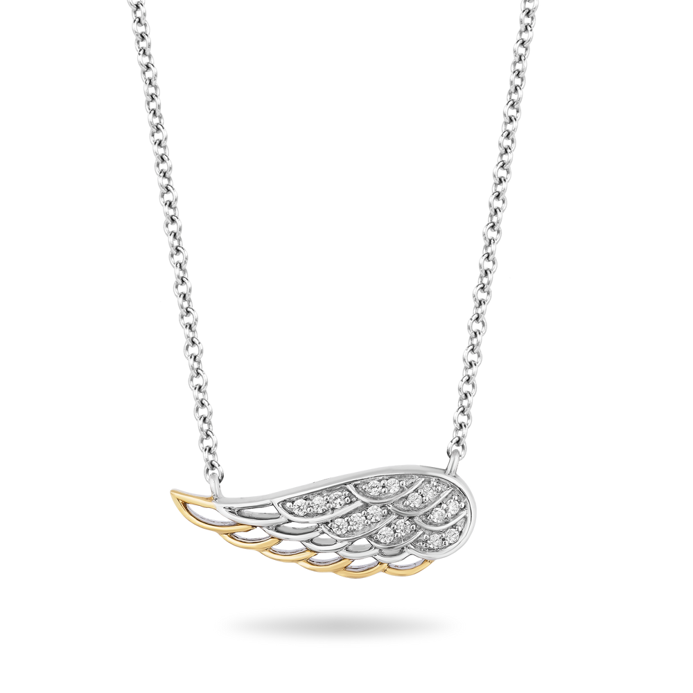 Hallmarkfinejewelry Wing Diamond Necklace in Sterling Silver & Yellow Gold with 1/10 CTTW View 1