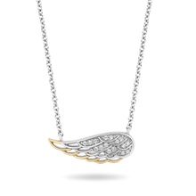 Load image into Gallery viewer, Hallmarkfinejewelry Wing Diamond Necklace in Sterling Silver &amp; Yellow Gold with 1/10 CTTW View 1
