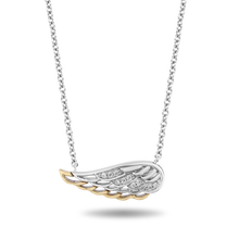 Load image into Gallery viewer, Hallmarkfinejewelry Take Flight Wing Necklace in Sterling Silver &amp; 14K Yellow Gold with Diamonds
