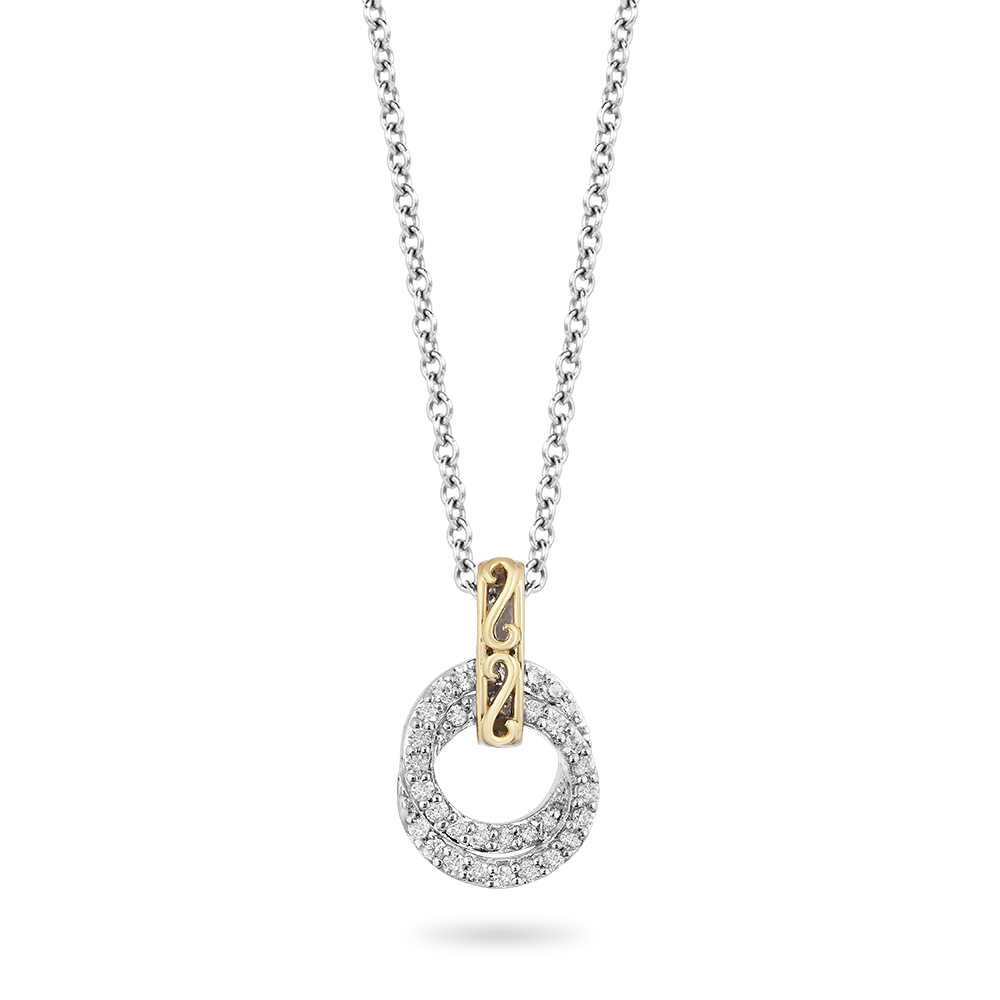 Hallmarkfinejewelry Filigree Diamond Interlocked Circle Diamond Pendant in Yellow Gold & Sterling Silver View 1