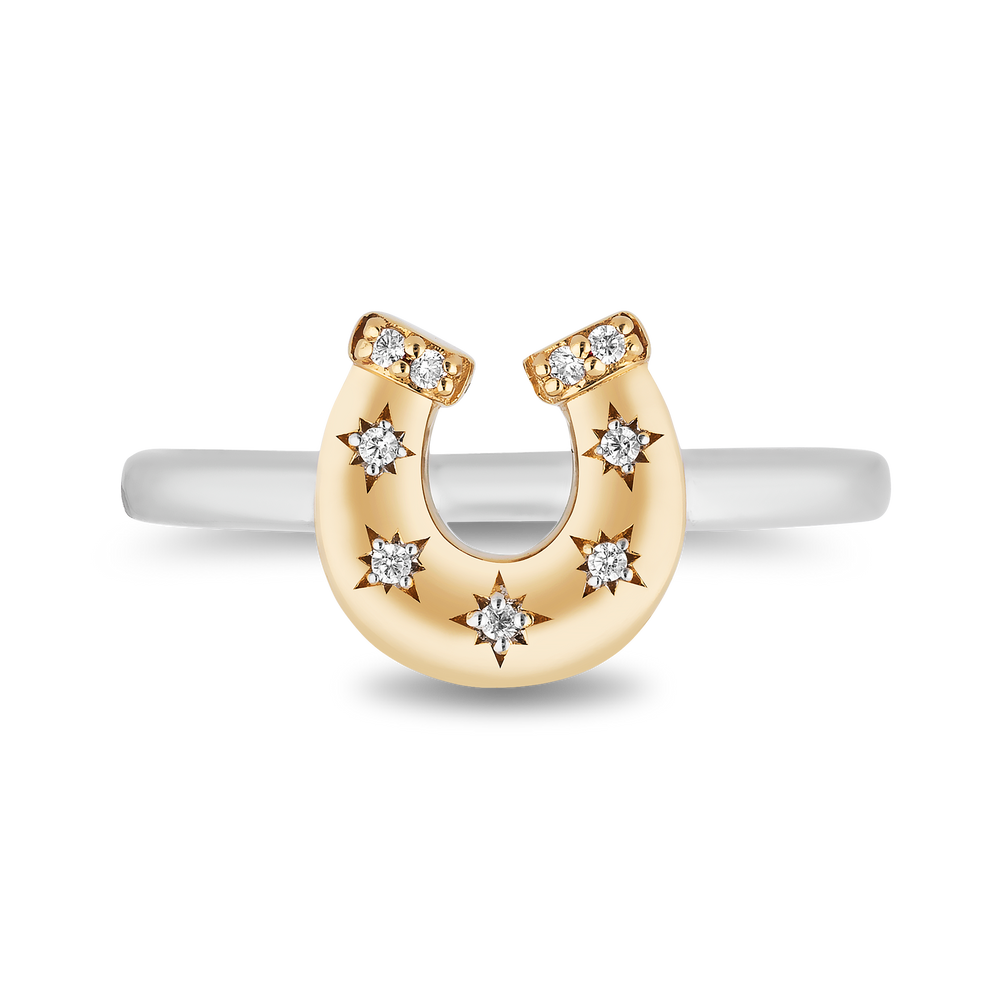 Hallmarkfinejewelry Horseshoe Diamond Ring in Yellow Gold & Sterling Silver View 1