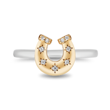 Load image into Gallery viewer, Hallmarkfinejewelry Horseshoe Diamond Ring in Yellow Gold &amp; Sterling Silver View 1
