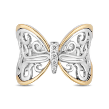 Load image into Gallery viewer, Hallmarkfinejewelry Filigree Fashion Butterfly Diamond Ring in Sterling Silver &amp; Yellow Gold View 1
