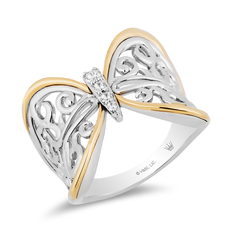 Hallmarkfinejewelry Filigree Fashion Butterfly Diamond Ring in Sterling Silver & Yellow Gold View 1