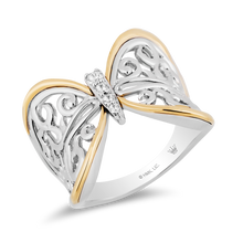 Load image into Gallery viewer, Hallmarkfinejewelry Filigree Fashion Butterfly Diamond Ring in Sterling Silver &amp; Yellow Gold View 1
