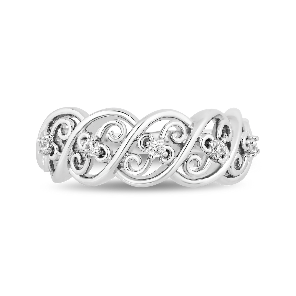 Hallmarkfinejewelry Filigree Fashion Wide Band Diamond Ring in Sterling Silver View 1