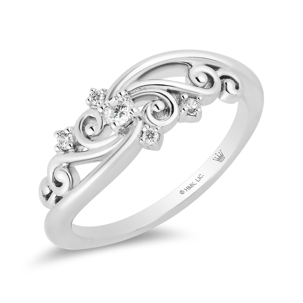 Hallmarkfinejewelry Filigree Swirl Tapered Fashion Diamond Ring in Sterling Silver View 1