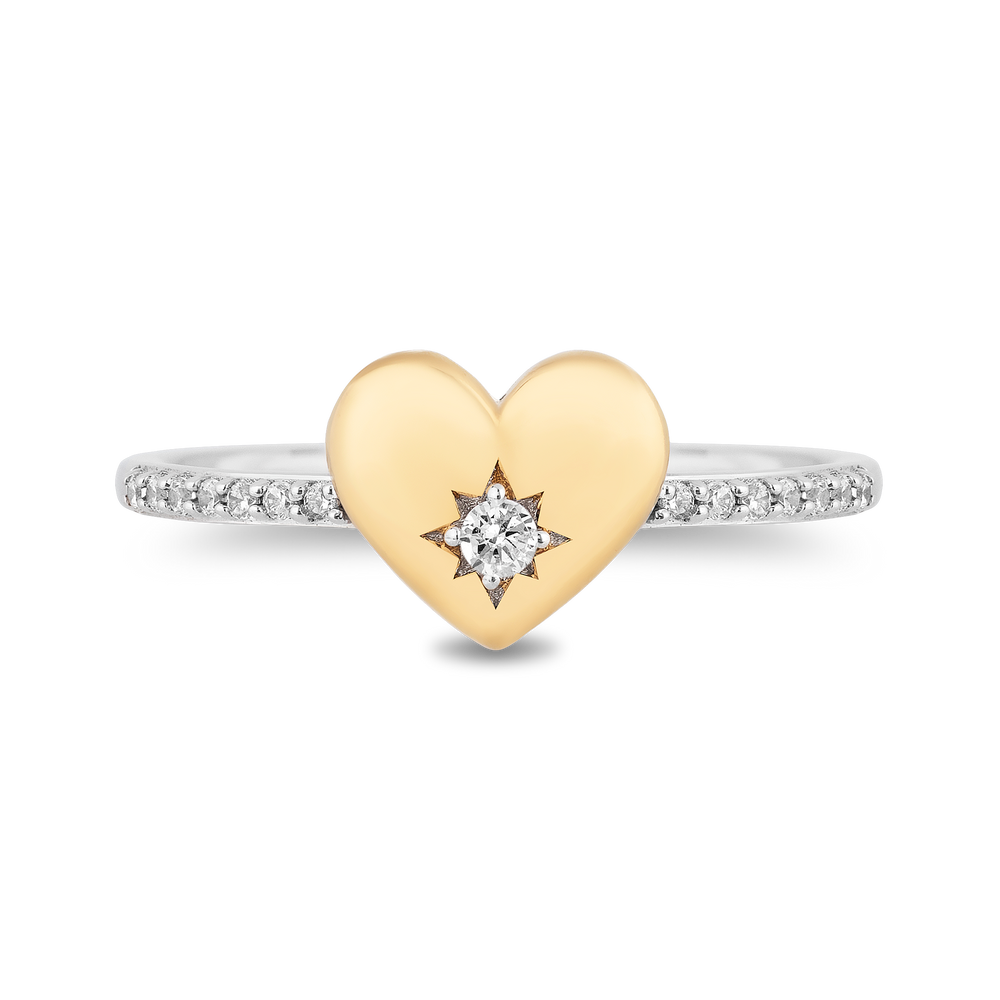 Hallmarkfinejewelry Puffed Heart Diamond Ring in Yellow Gold & Sterling Silver View 1