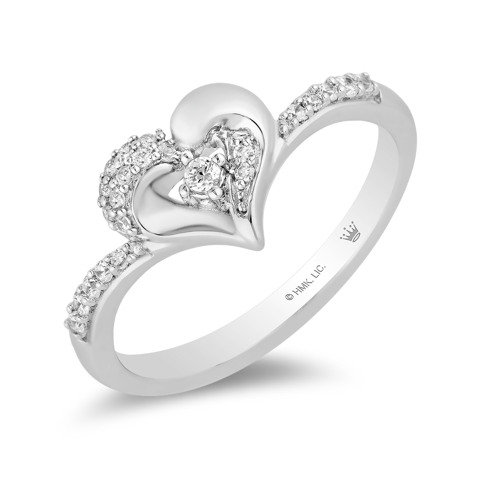 Hallmarkfinejewelry Heart Chevron Diamond Ring in Sterling Silver View 1