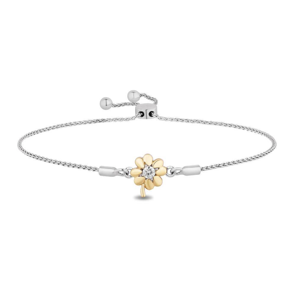 Hallmarkfinejewelry Clover Adjustable Bolo Diamond Bracelet in Yellow Gold & Sterling Silver View 1