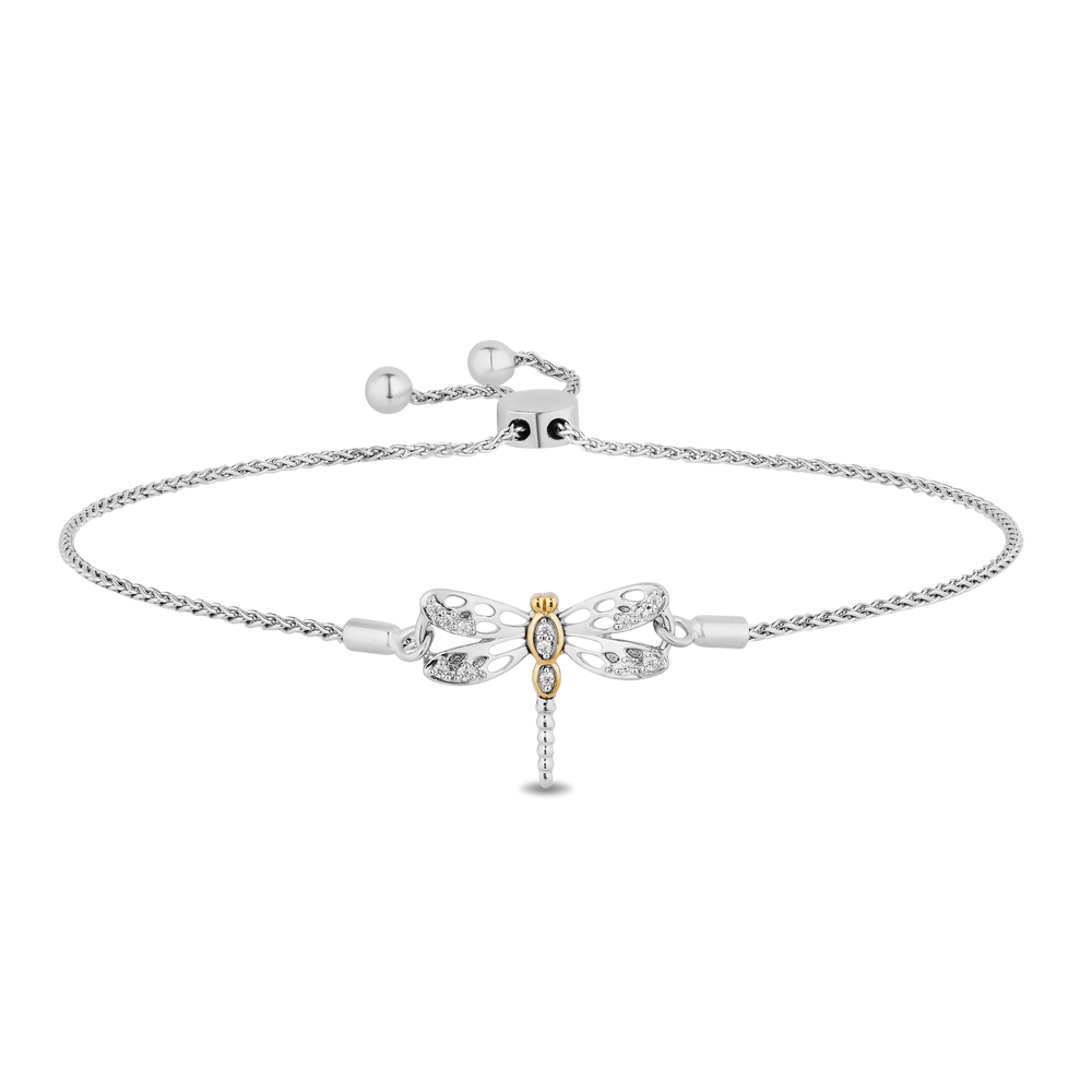 Hallmarkfinejewelry Dragonfly Bolo Diamond Bracelet in Sterling Silver & Yellow Gold View 1
