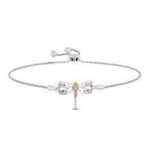 Load image into Gallery viewer, Hallmarkfinejewelry Dragonfly Bolo Diamond Bracelet in Sterling Silver &amp; Yellow Gold View 1
