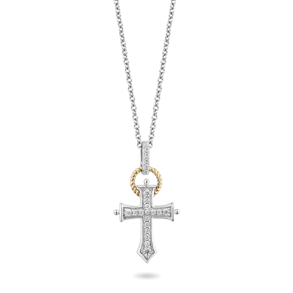 Hallmarkfinejewelry Cross Diamond Pendant in Sterling Silver & Yellow Gold View 1