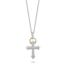 Load image into Gallery viewer, Hallmarkfinejewelry Cross Diamond Pendant in Sterling Silver &amp; Yellow Gold View 1
