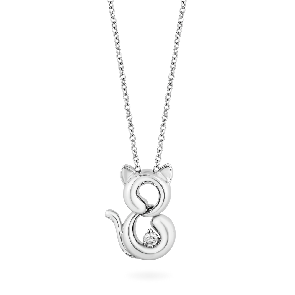 Hallmarkfinejewelry Cute Kitten Diamond Pendant in Sterling Silver Diamonds View 1