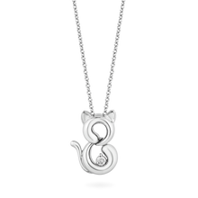 Load image into Gallery viewer, Hallmarkfinejewelry Cute Kitten Diamond Pendant in Sterling Silver Diamonds View 1
