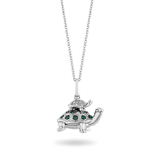 Load image into Gallery viewer, Hallmarkfinejewelry Turtle Diamond Pendant in Sterling Silver &amp; Created Emerald View 1
