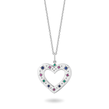 Load image into Gallery viewer, Hallmarkfinejewelry Heart Diamond Pendant in Sterling Silver with Star Set Rainbow Gemstones View 1
