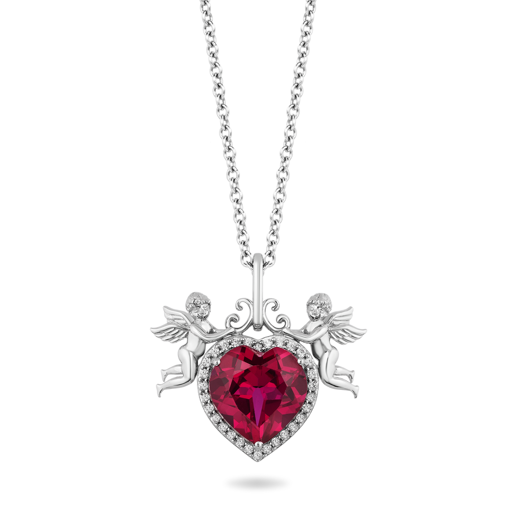 Hallmarkfinejewelry Cherubs in Sterling Silver & Created Ruby View 1