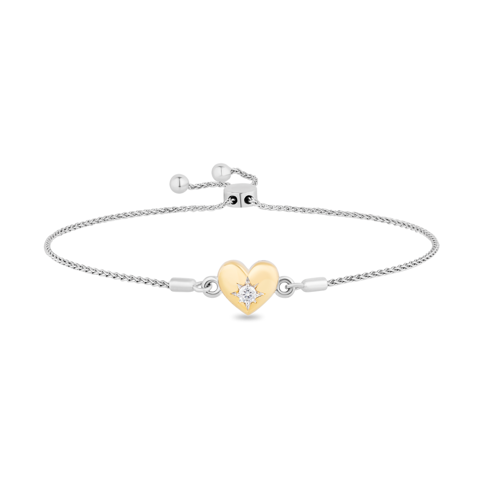 Hallmarkfinejewelry Puffed Heart Adjustable Bolo Diamond Bracelet in Yellow Gold & Sterling Silver View 1