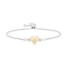 Load image into Gallery viewer, Hallmarkfinejewelry Puffed Heart Adjustable Bolo Diamond Bracelet in Yellow Gold &amp; Sterling Silver View 1
