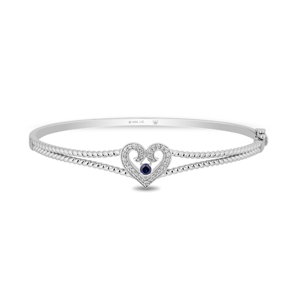 Hallmarkfinejewelry Follow Your Heart Bangle in Sterling Silver with Created Blue Sapphire & Diamonds