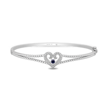 Load image into Gallery viewer, Hallmarkfinejewelry Follow Your Heart Bangle in Sterling Silver with Created Blue Sapphire &amp; Diamonds
