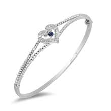 Load image into Gallery viewer, Hallmarkfinejewelry Follow Your Heart Bangle in Sterling Silver with Created Blue Sapphire &amp; Diamonds
