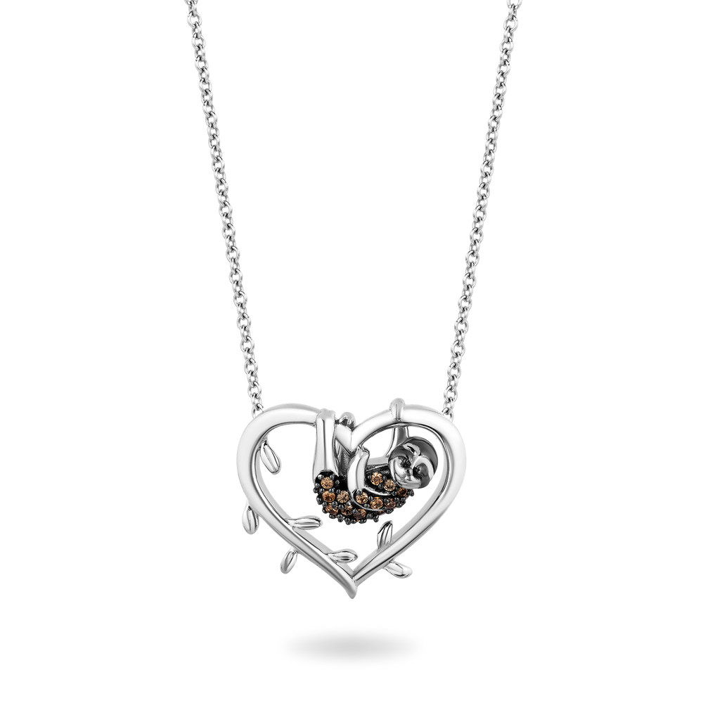 Hallmarkfinejewelry Sloth Heart Necklace in Sterling Silver with Champagne Diamonds
