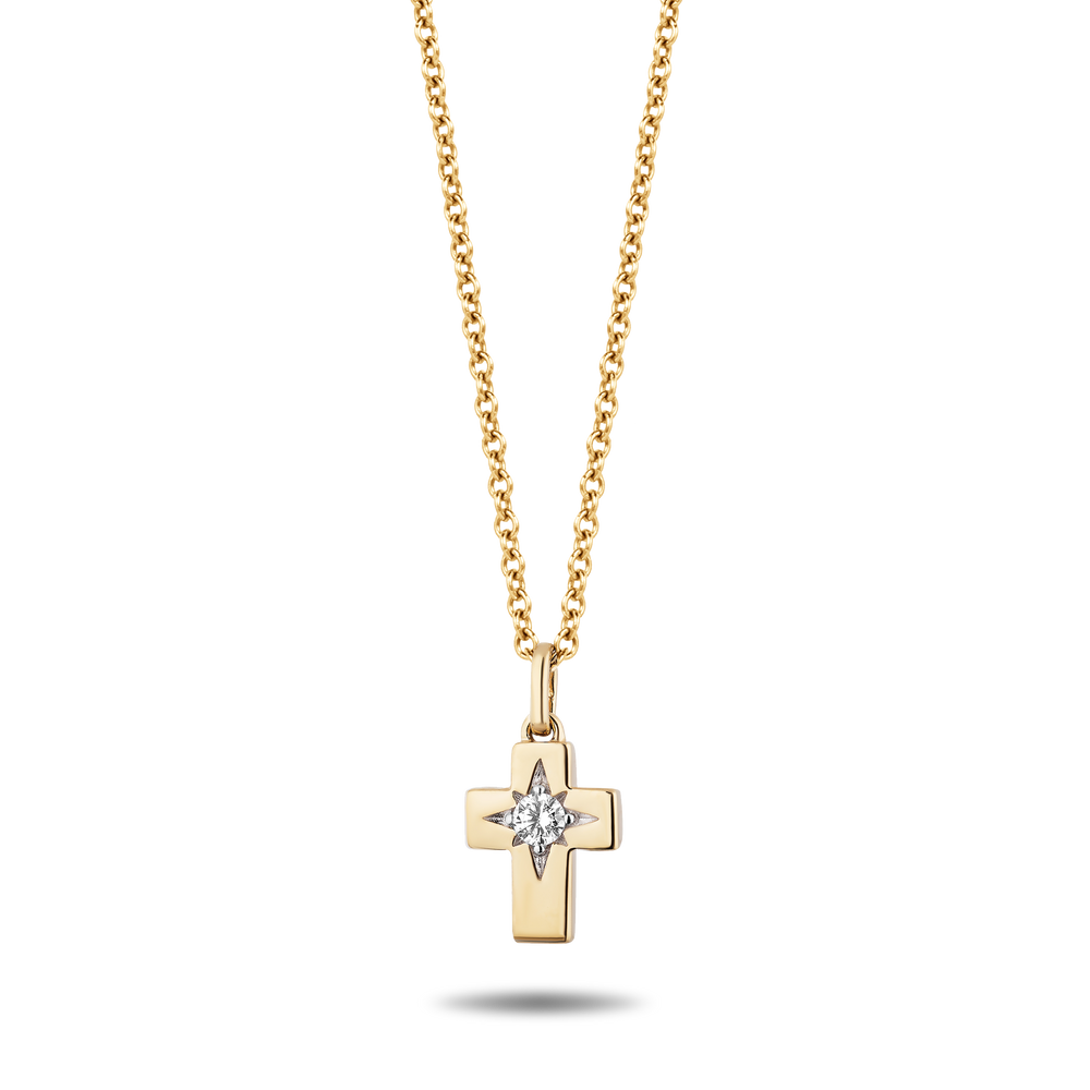 Hallmarkfinejewelry Minimalist Cross Pendant in 14K Yellow Gold with Diamond