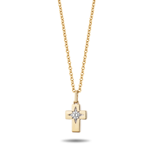 Load image into Gallery viewer, Hallmarkfinejewelry Minimalist Cross Pendant in 14K Yellow Gold with Diamond
