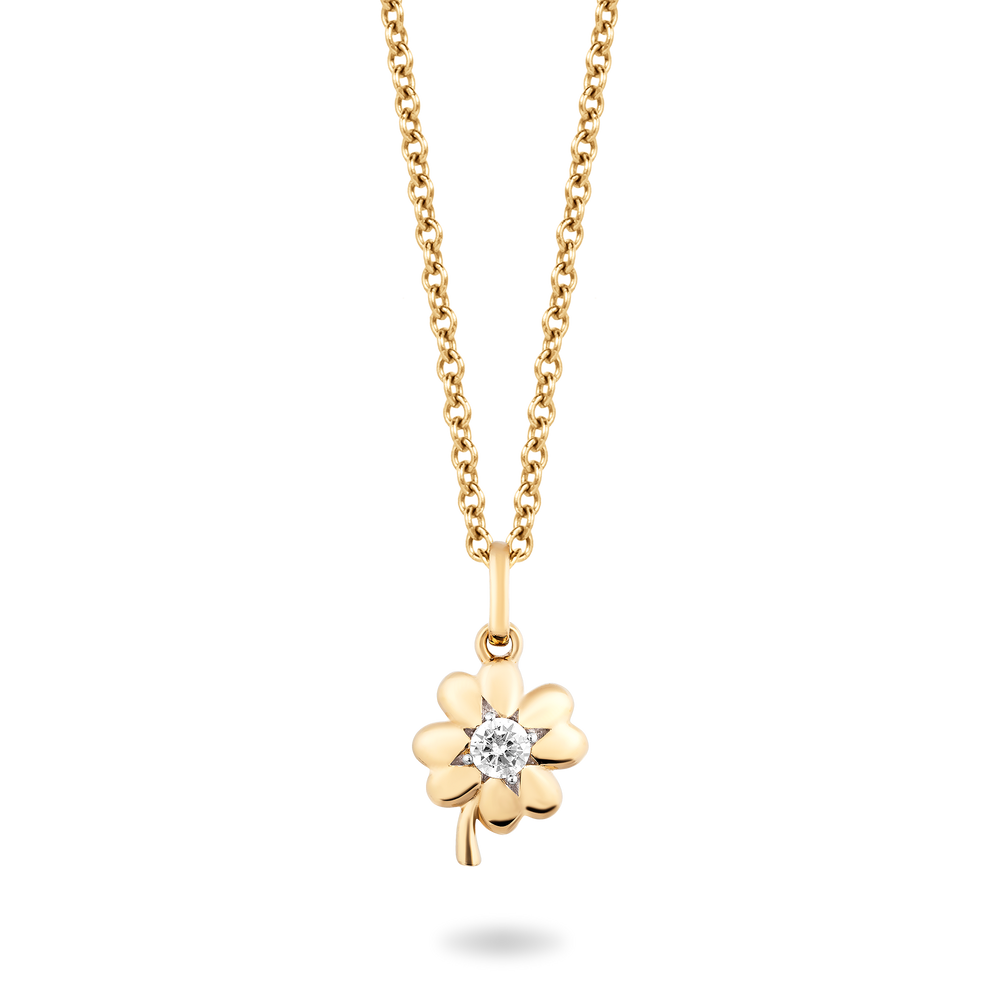 Hallmarkfinejewelry Minimalist Clover Pendant in 14K Yellow Gold with Diamond