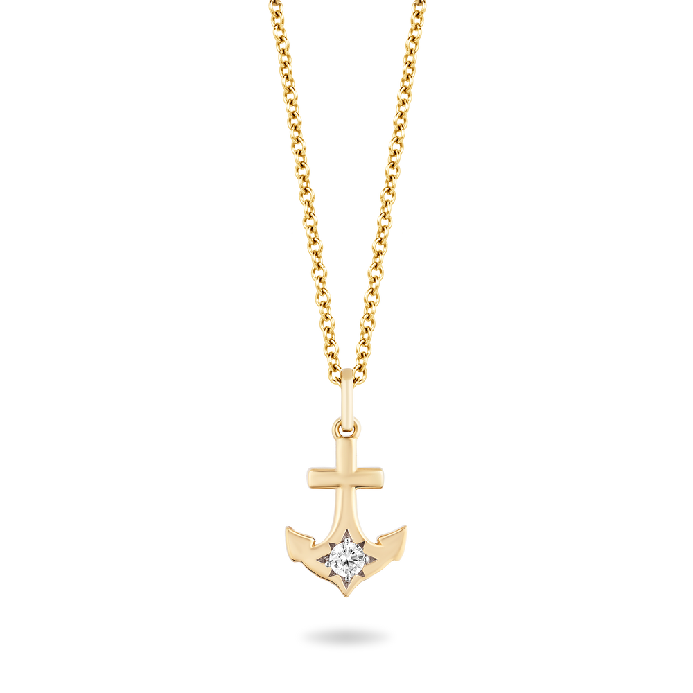 Hallmarkfinejewelry Minimalist Anchor Pendant in 14K Yellow Gold with Diamond