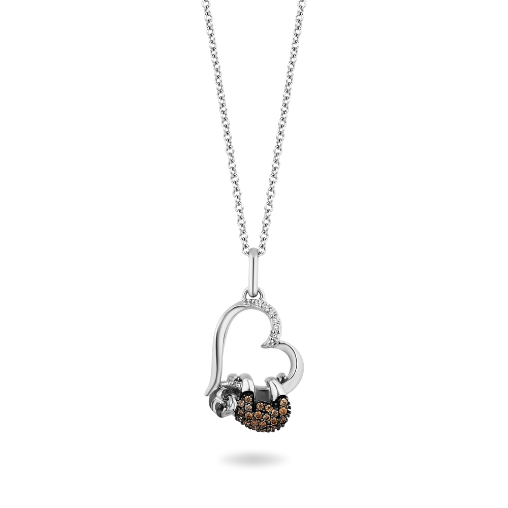 Hallmarkfinejewelry Sloth Love Pendant in Sterling Silver with Champagne & White Diamonds