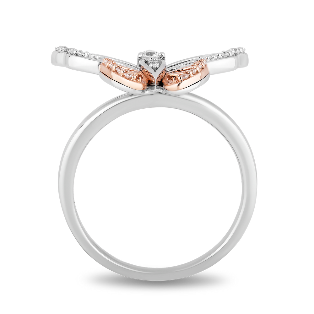 Hallmarkfinejewelry Flight of the Butterfly Ring in Sterling Silver & 14K Rose Gold with Diamonds